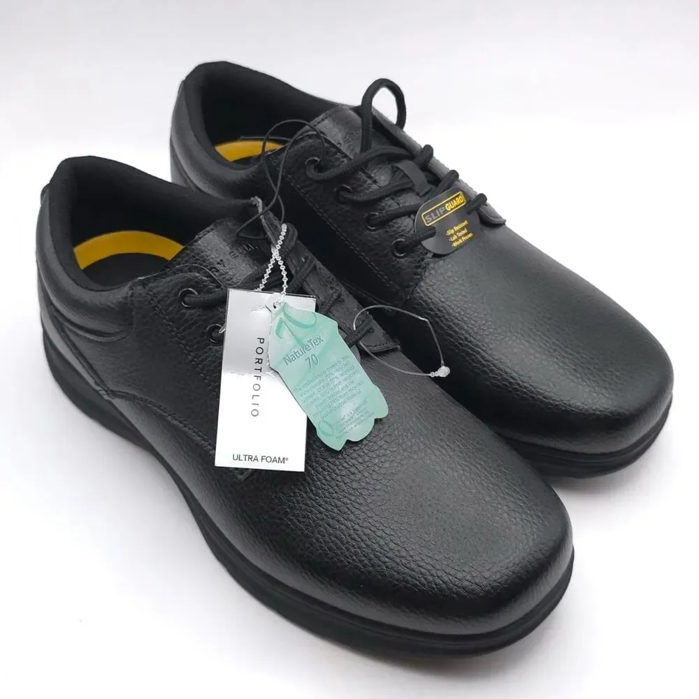 PERRY ELLIS PORTFOLIO New Men's Work Shoes Black 10 Wide Ultra Foam‎ Slip Guard